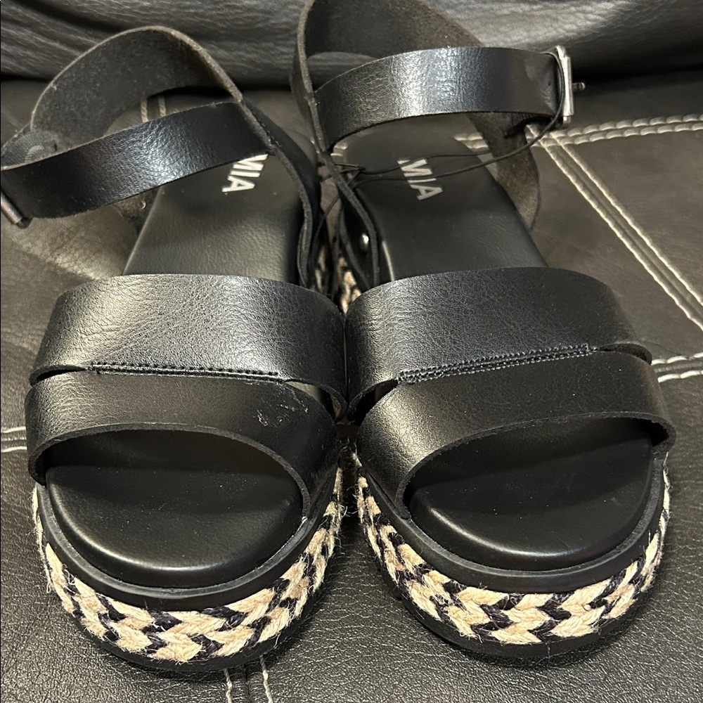 MIA Lydia Black Espadrille Sandals with Woven Sole Size 8 - Picture 3 of 6